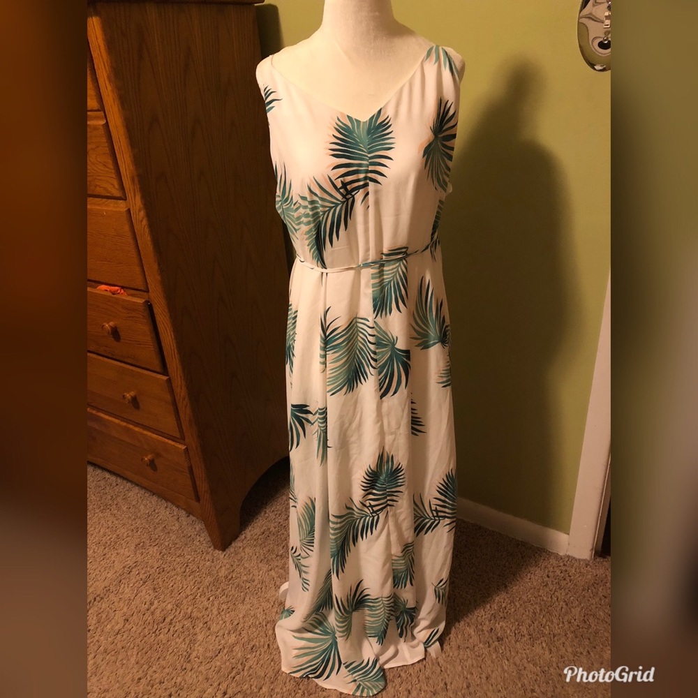 Forever 21 Long Sundress. White with green leaves